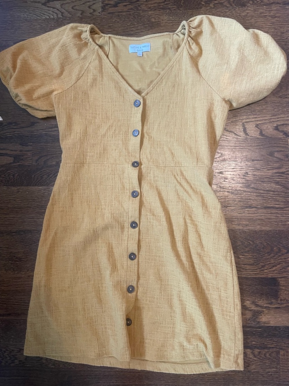 Madewell Mustard Button-Front Puff Sleeve Mini Dress